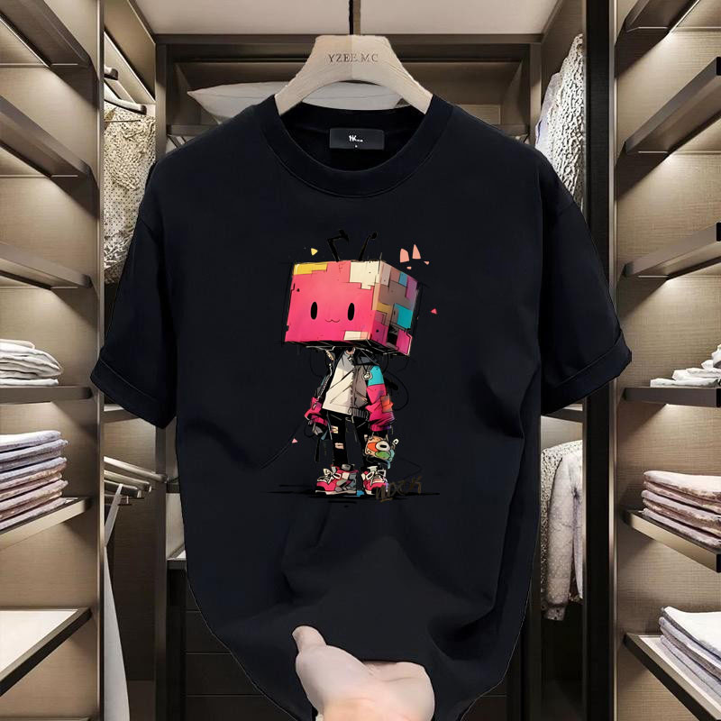 Basi เสื้อยืด oversize unisex สกรีนด้านหน้า ลาย "Rubik's Cube Kid" ผ้าคอตตอน100% เนื้อผ้าเกรดพรีเมียม คอกลม ใส่สบาย
