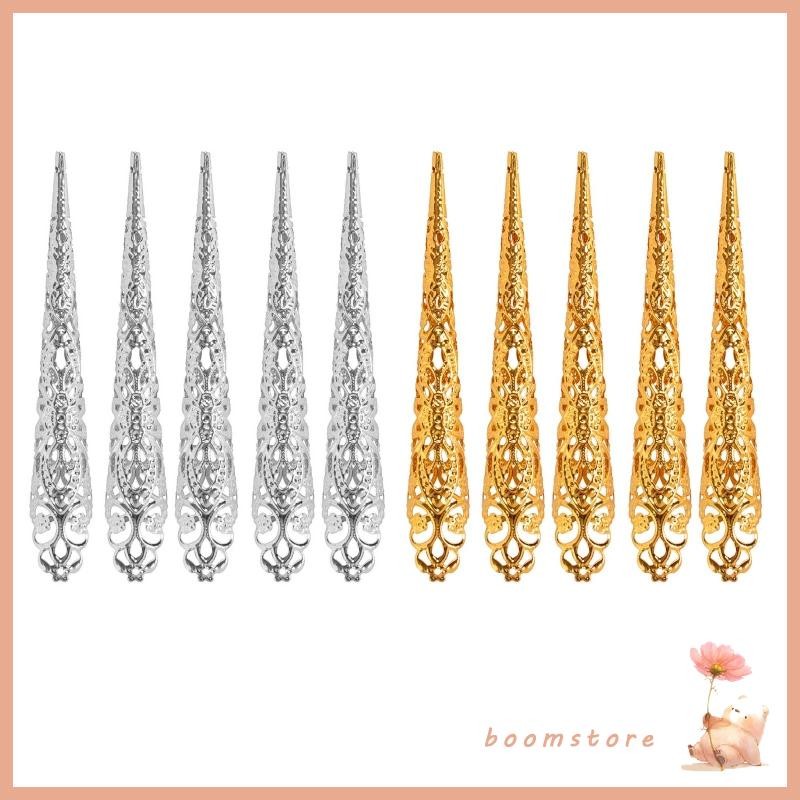 Boom 5 ชิ้นเครื่องแต่งกายโบราณสไตล์โบราณ Queen แหวนเล็บชุด Joint Finger Tip สําหรับป้องกัน Belly Dance Accessor