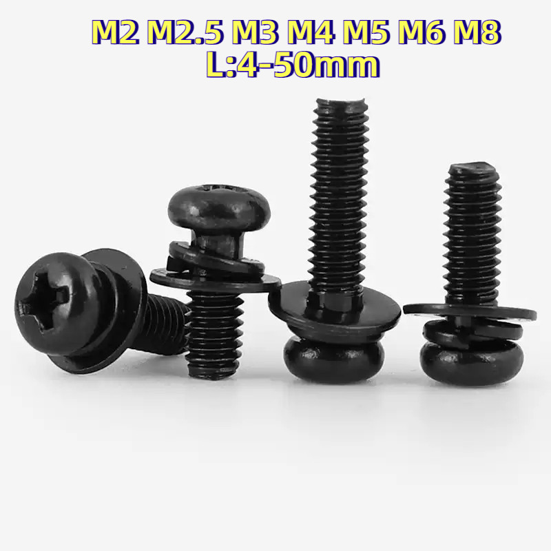 [XZM-LY-W] Pan Head Carbon steel/น็อต สกรู หัวกลม แฉก สวมแหวน อีแปะ+สปริง เหล็กกล้าคาร์บอน เกลียวมิล หยาบ M2M2.5M3M4M5M6M8