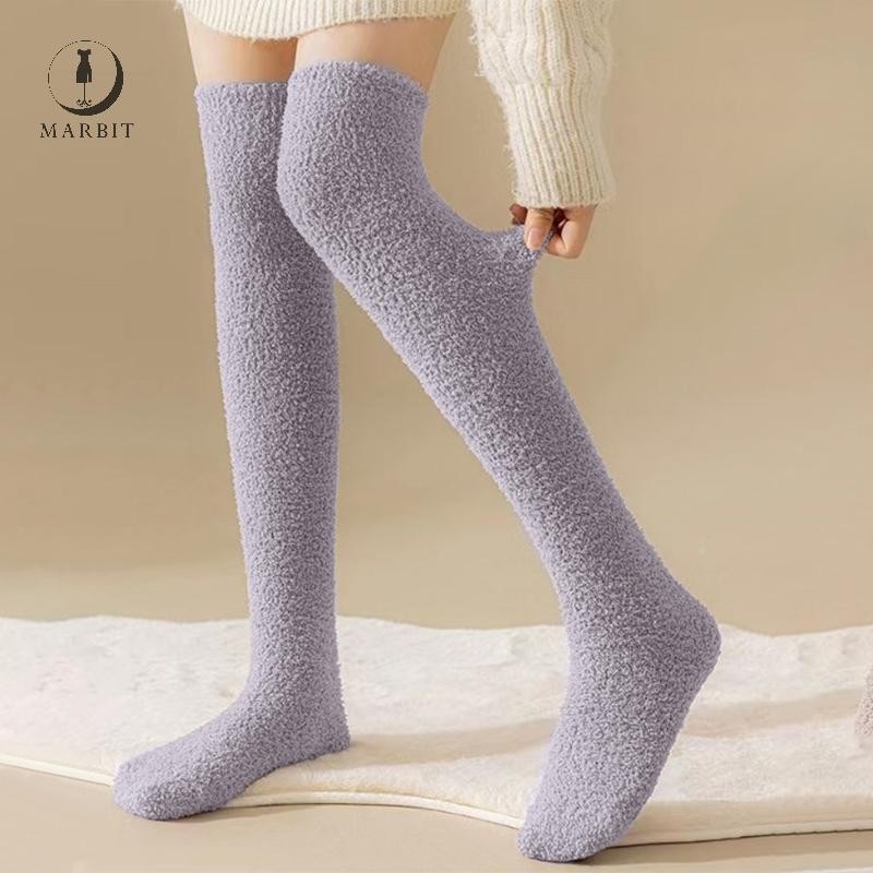 Marbit Coral Velvet ฤดูใบไม้ร่วงและฤดูหนาวกํามะหยี่หนาถุงเท้าอุ่นเหนือเข่าถุงเท้า ZHN