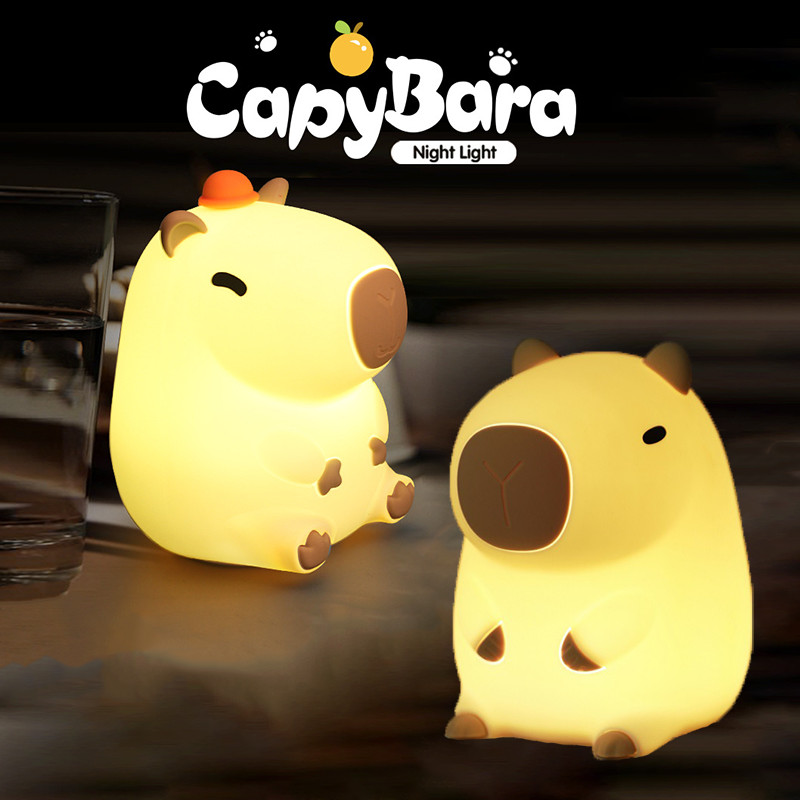 Capybara โคมไฟซิลิโคนนิ่ม USB ไฟกลางคืนขนาดเล็ก ไฟนอนเด็ก ของเล่นเด็ก ปรับแสงไฟ ชาร์จ ตั้งเวลาได้