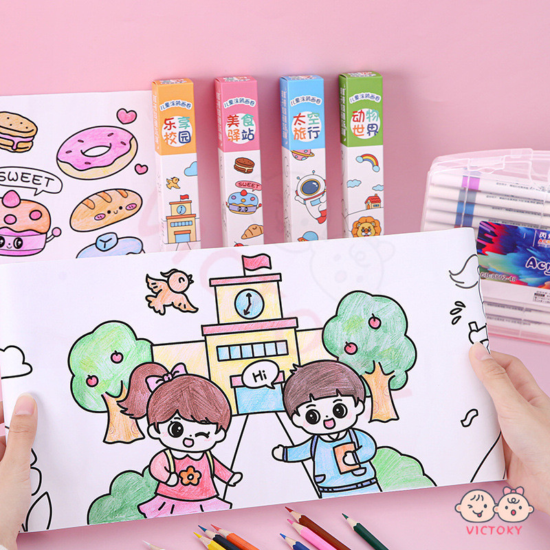 VICTOKY diy โปสเตอร์ระบายสียักษ์ จิตรกรรม เสริมทักษะ ช่วยให้เด็กเรียนรู้เรื่องสี สัตว์ วัตถุ และตัวเลข