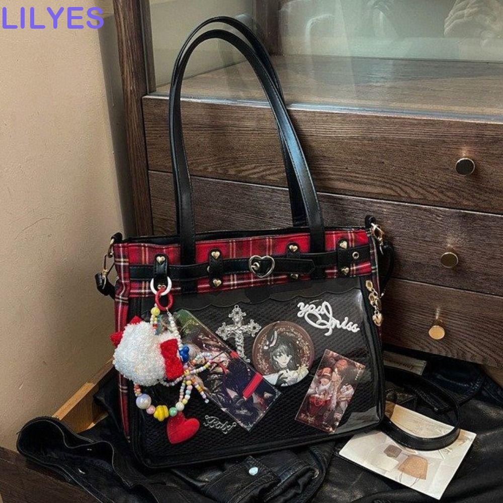 Lilyes การ์ตูนอะนิเมะ Itabag, Y2K ความจุขนาดใหญ่ JK Crossbody กระเป๋า, กระเป๋าเป้สะพายหลังหวาน Kawaii ตุ๊กตาป้ายจอแสดงผลกระเป๋าสะพายโปร่งใสของขวัญวันเกิด