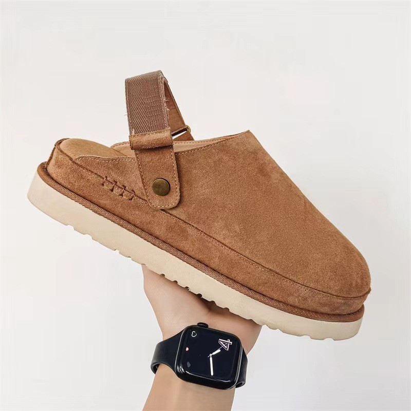 หนา Soled Toe-Covered รองเท้าแตะ 24 ฤดูใบไม้ร่วงสไตล์ใหม่การค้าต่างประเทศขนาดใหญ่หนา Soled Cowhide ขนแกะ 2-We