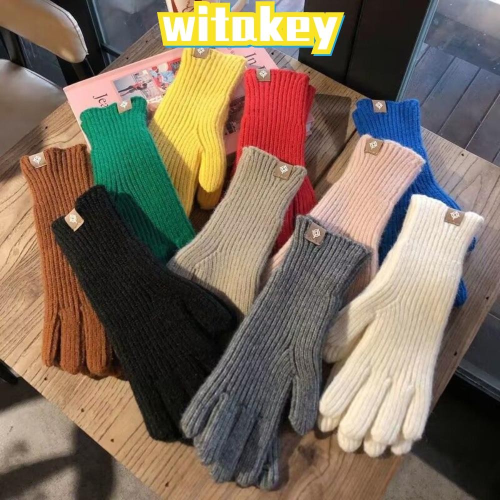 Witakey ถุงมือฤดูหนาว, ถุงมือถักยาวหน้าจอสัมผัส, ถุงมืออุ่นสีทึบวินเทจ, ขี่กลางแจ้ง