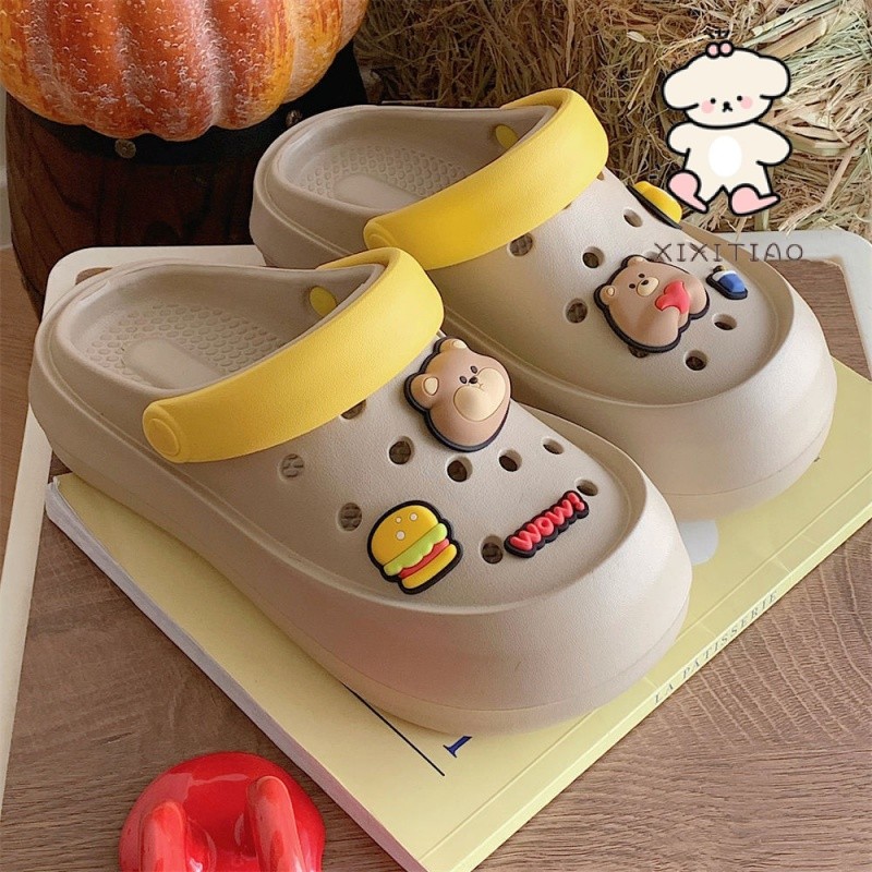 Xixitiao รองเท ้ ารองเท ้ าแตะน ่ ารักตลกหมีหนา Soled ความสูงผู ้ ชายผู ้ หญิงแฟชั ่ นฤดูร ้ อน