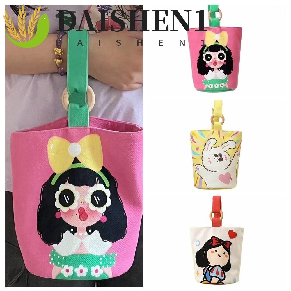 Daishen1 กระเป๋าผ้าแคนวาส ทรงบักเก็ต ลําลอง ลายการ์ตูน สไตล์เกาหลี จุของได้เยอะ สําหรับคุณแม่ ใช้งานกลางแจ้ง