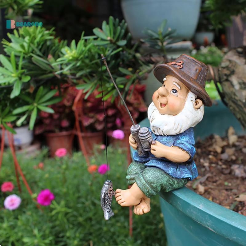 <bearone> ตกปลา Gnome Sitter ตลก UV ทนเรซิ่นตกแต่งสวนกลางแจ้งสนามหญ้า Gnome สําหรับ Yard สนามหญ้า Gnome รูปปั้นตกแต่งสวน Nice