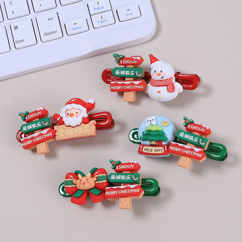Merry Christmas Street Sign Hairpin นักเรียนหญิงที่น่าสนใจ Snowman คลิปด้านข้างการ์ตูนเครื่องประดับผมคริสต์มาส