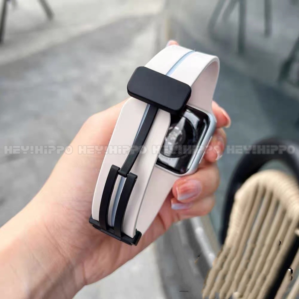 สายรัดแม่เหล็กพับเหมาะสําหรับสมาร์ทวอทช์ซีรีส์ 10/9/8/7/6/5/SE/4/3 สายรัดซิลิโคนสองสีเหมาะสําหรับ ฉันดู 49/46/45/44/42/41/40/438/8มม
