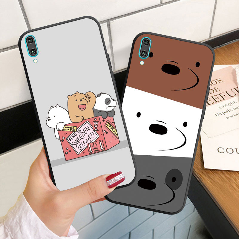 ปลอกสําหรับ Huawei Y7 Y9 Prime 2017 Pro 2018 2019 Y7P Y8P Soft Silicoen เคสโทรศัพท์สามหมีเปลือย