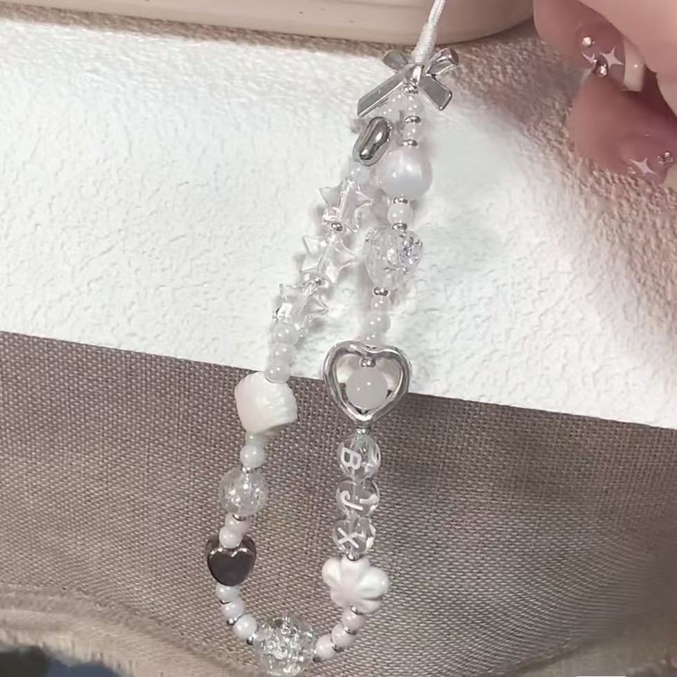 เกาหลีน่ารักใสดาวดอกไม้สีขาวลูกปัดโทรศัพท์โซ่เสน่ห์เชือกเส้นเล็กสําหรับ ไอโฟน 15 ซีซีดี กล้องเชือกแขวนสาวเครื่องประดับจี้ - รูปที่ 2