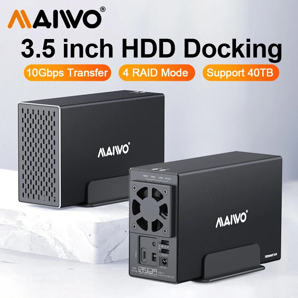 Maiwo 2 Bay Array Case 3.5 นิ้วเดสก์ท็อป Serial Hard Drive Box RAID Storage Expansion Mobile Mechanical Shell ฮาร์ดไดรฟ์ภายนอก