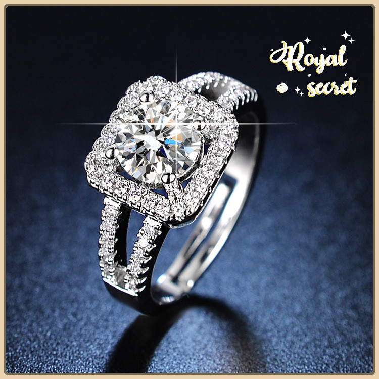 แหวนเงินเพชรหรูหราและหรูหรา - ปรับได้สําหรับแฟชั่นสตรี