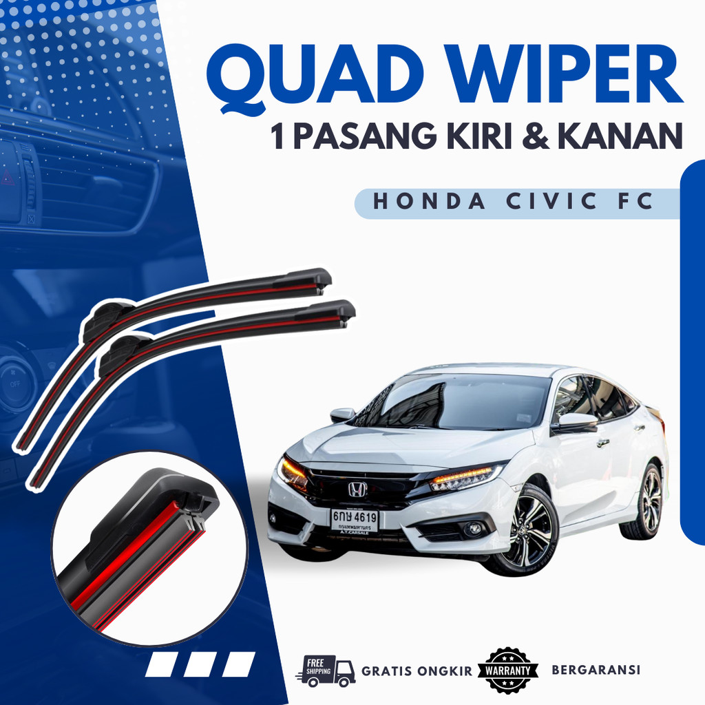 ที่ปัดน้ําฝนยาง Quad 4 Honda Civic Fc Frameless Quad Blade รุ่นยาง 1 ชุดซ้ายและขวาไม่มีกรอบเหล็กทําค