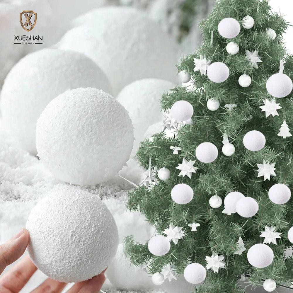 Xueshan ลูกบอลคริสต์มาส 6 ชิ้น, เครื่องประดับต้นคริสต์มาสโฟมสีขาวปาร์ตี้, ของตกแต่งบ้านงานแต่งงานแบบพกพา