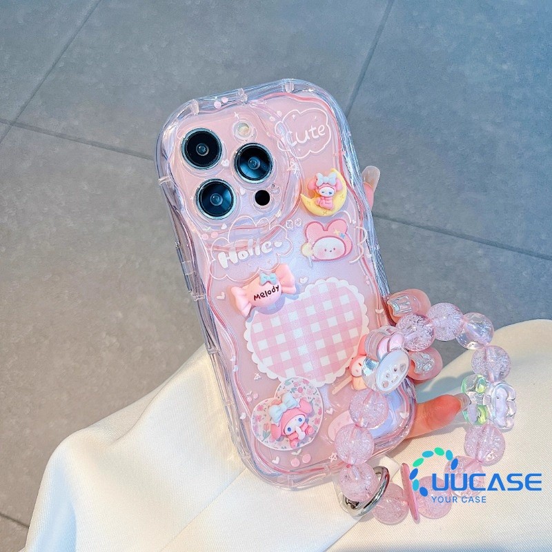เคสโทรศัพท์มือถือ ซิลิโคนนิ่ม กันกระแทก ลายเมโลดี้ สีชมพู สําหรับ Iphone 15 13promax 12mini 13 11pro xsmax 7 8plus xr QB