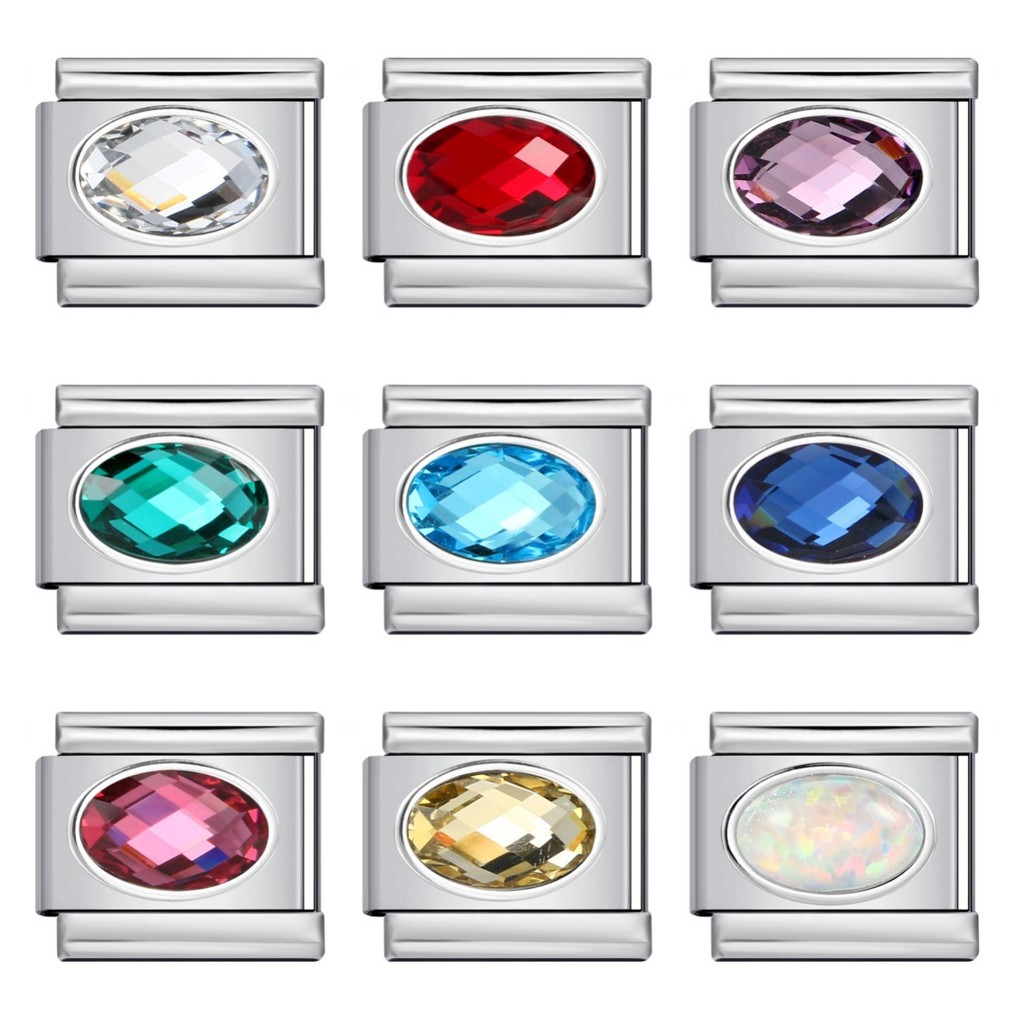 รูปไข่สีหินอิตาเลี่ยนโมดูลสร้อยข้อมือ Birthstone สแตนเลส DIY อเนกประสงค์ที่เรียบง่ายสร้อยข้อมืออุปกรณ์เสริม