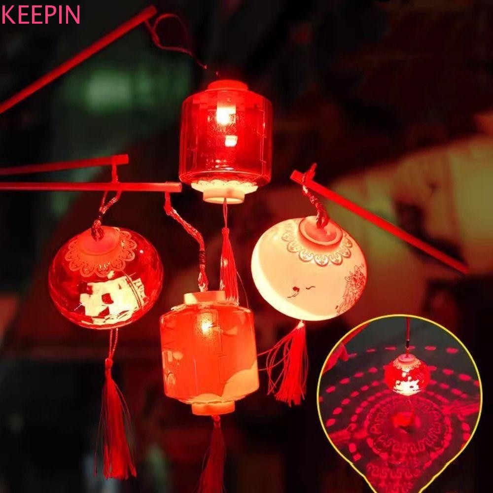 Keepin โคมไฟตรุษจีน, ของเล่นเรืองแสงพลาสติก, โคมไฟงานรื่นเริงจีนตกแต่งด้วยพู่ Hand Made สไตล์ย้อนยุคโคมไฟสีแดงเทศกาลฤดูใบไม้ผลิ