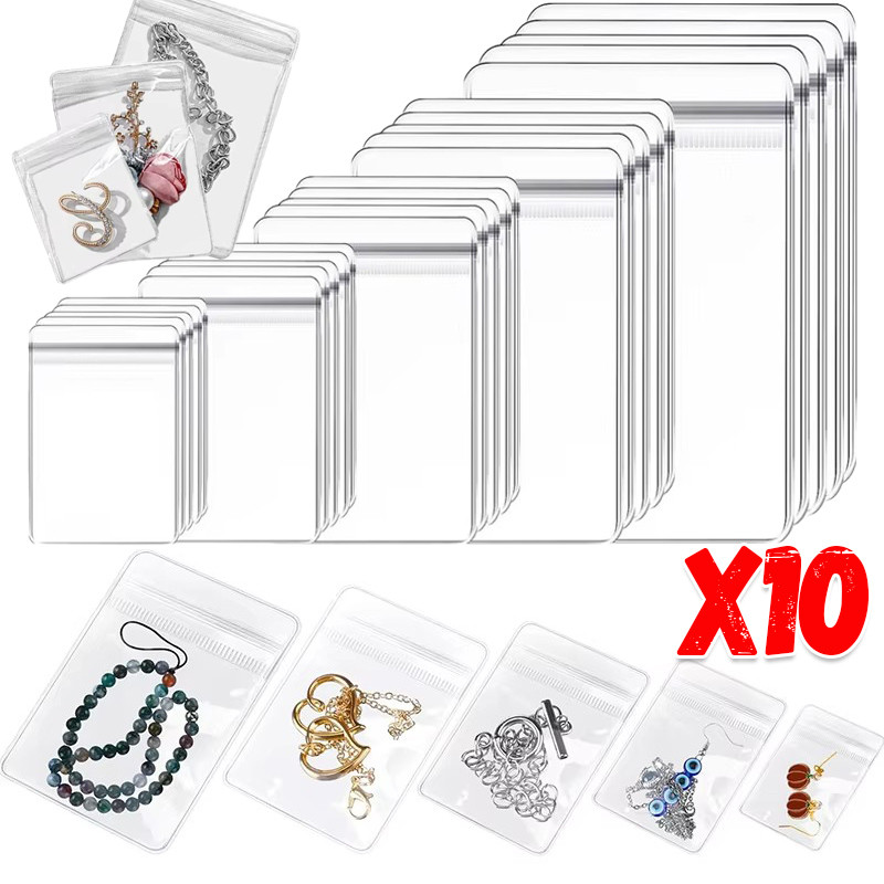 10 ชิ้น PVC โปร่งใสกระเป๋าเก็บเครื่องประดับ - Multisize Anti Oxidation Zipper Pouches - สําหรับบรรจุภัณฑ์เครื่องประดับแหวนต่างหู