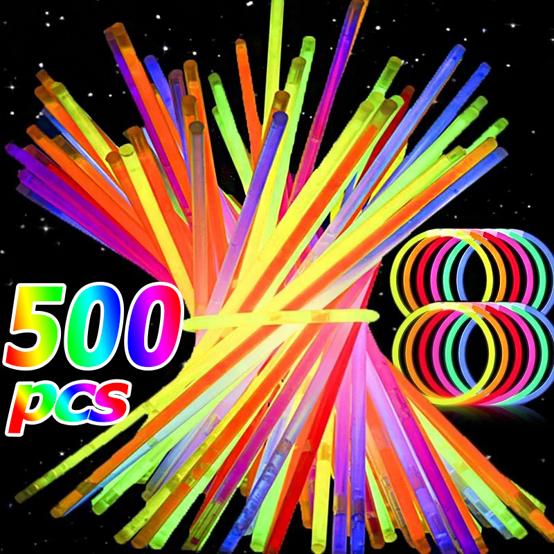 แท่งเรืองแสงหลากสี 100/300/500 ชิ้น / แท่งเรืองแสงในที่มืด / กำไลข้อมือเรืองแสงแบบโค้งงอได้ / สำหรับตกแต่งงานปาร์ตี้