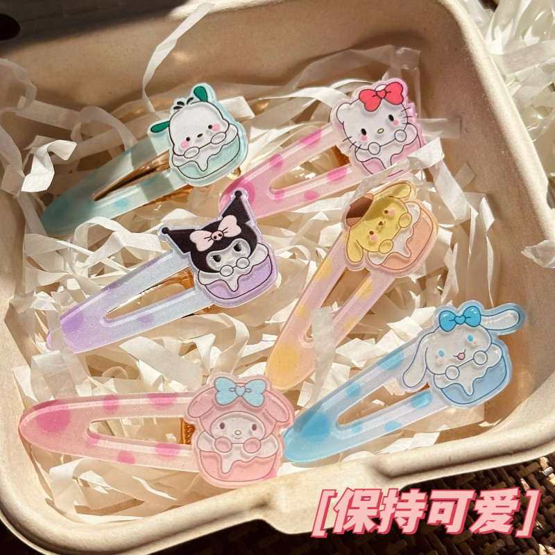 ใหม่ Sanrio Dessert Series Hairpins น่ารักเค้ก Bangs คลิป Kuromi แฟชั่นเครื่องประดับผมสาว