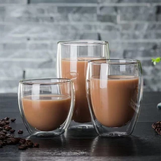 จัดส่งรวดเร็ว แก้วกาแฟ 2ชั้น มีหูจับ ถ้วย150มล.250มล.350มล.สีใส Coffee Glass สำหรับคาเฟ่ ร้านกาแฟ