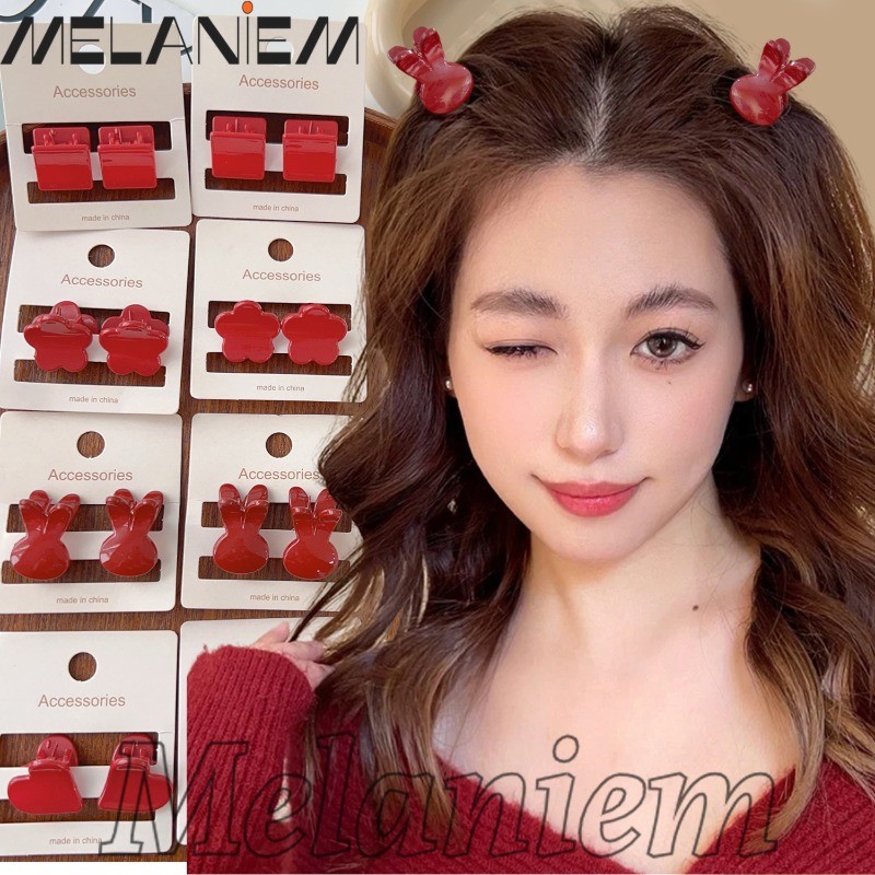 2ชิ้นมินิเรขาคณิตคว้าคลิป-สําหรับสาวพรรค,สวมใส่ทุกวัน-เกาหลีสไตล์ อิน,แฟชั่น,ย้อนยุค-อุปกรณ์จัดแต่งทรงผม-ดอกไม้สีแดงรูปผมกรงเล็บ