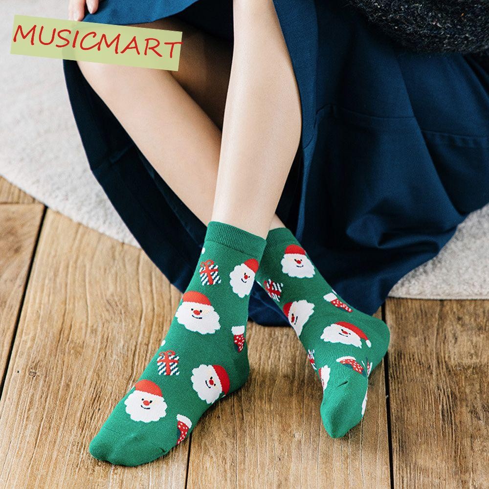 Musicmart ถุงเท้าคริสต์มาส Santa Claus Breathable Snowman Harajuku สาวน่ารักของขวัญถุงเท้ากลางหลอด