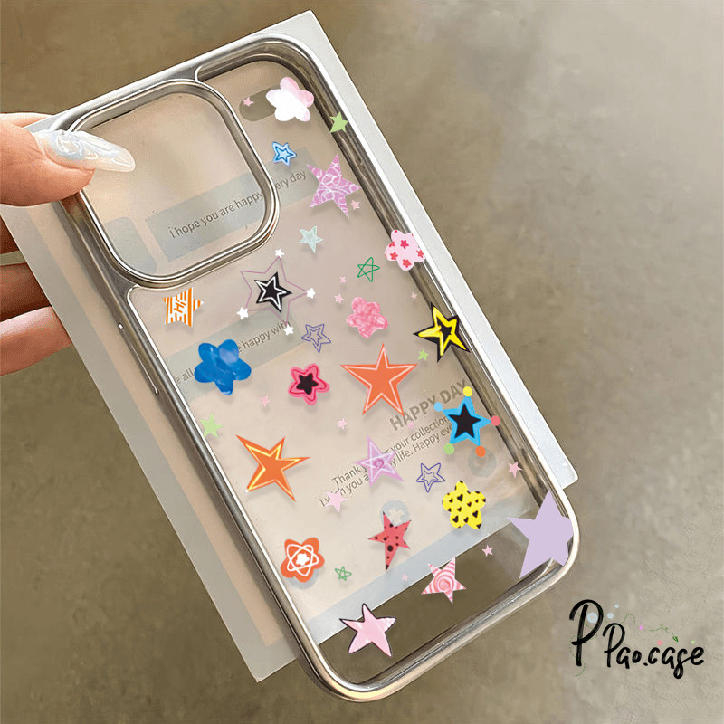 แฟชั่นดาวน้อยเข้ากันได้เคสไอโฟน 16 13 11 15 XR 14 12 Pro Max 16 8 7 Plus X XS MAX SE 2020 โปร่งใส TPU นุ่มชุบกรอบรูปเคส