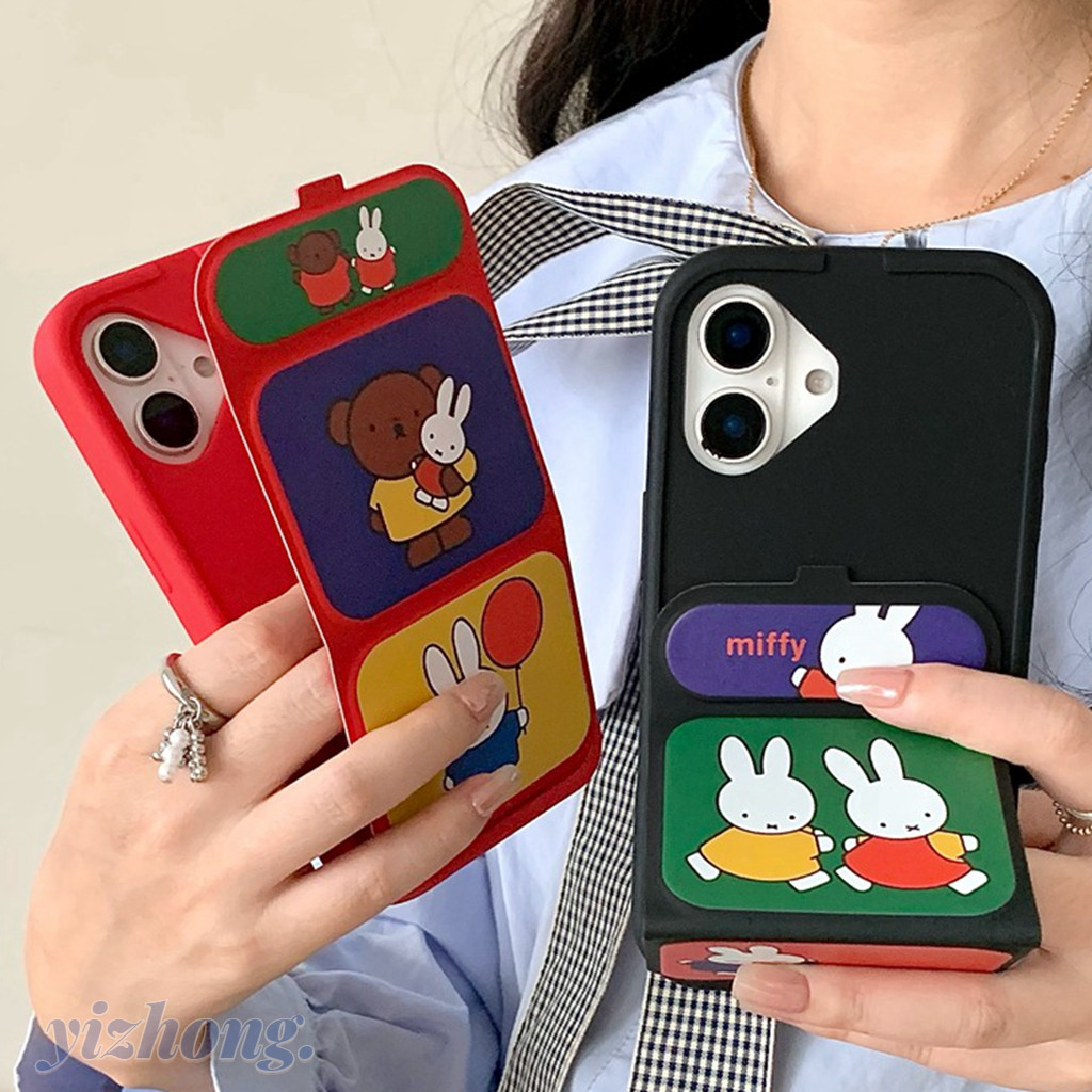 เคสโทรศัพท์สําหรับiphone 16 15 Pro Max 14 13 12 11 ContrastสีMiffyกระต่ายCreativeพับกลับขาตั้งTPUหนังPUป้องกันรอยขีดข่วนโทรศัพท์มือถือนุ่มFall-Proofเกราะป้องกัน