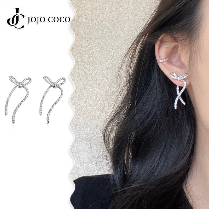 โจโจ้ โกโก้ แฟชั่นสไตล์ฝรั่งเศสต่างหูหรูหราสําหรับผู้หญิง พลอยเทียม โบว์จี้เครื่องประดับหู