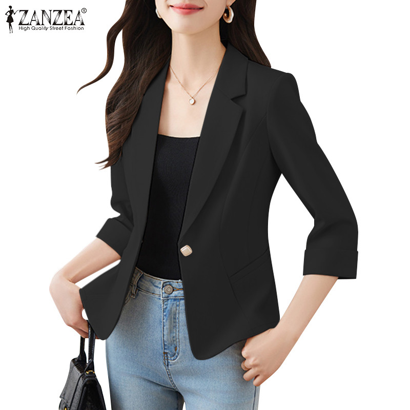 ZANZEA ซานเซีย ผู้หญิงเกาหลีแฟชั่นปกแขนสามส่วนสีทึบเสื้อสูท