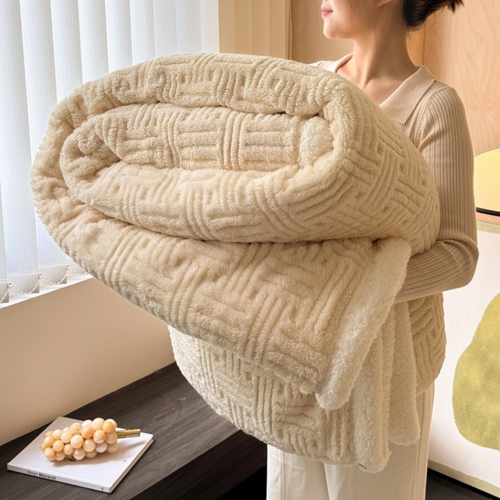 Jacquard Lamb cashmere ผ้าห่มสักหลาดนุ่มพิเศษ เตียงเนื้อแกะคู่ ผ้าห่มสักหลาด ผ้าห่มขนสัตว์ เด็ก/เดี่ยว/ราชินี/ขนาดคิงไซส์