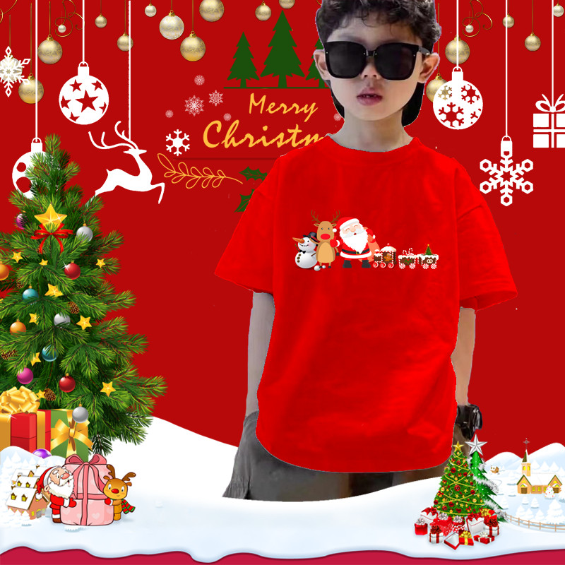 (จัดส่งตลอด 24 ชั่วโมง) Merry Christmas!! เมอรี่ คริสต์มาส!! คริสต์มาสเด็กน่ารักพิมพ์เสื้อยืด ผ้าฝ้ายแท้ สวมใส่สบาย