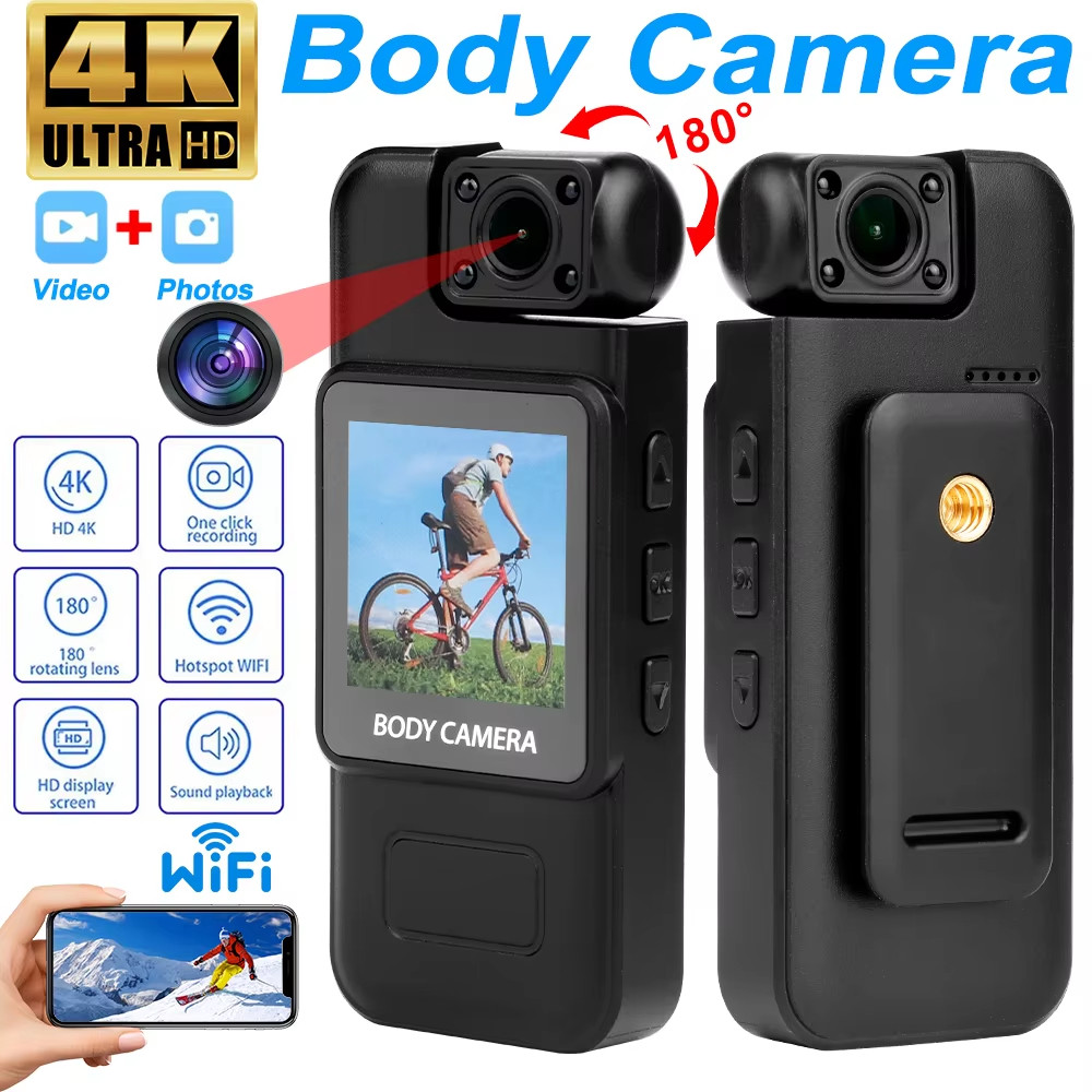 4k HD WiFi มินิกล้องแบบพกพาเครื่องบันทึกวิดีโอดิจิตอลตํารวจ Body Cam อินฟราเรด Night Vision กีฬา DV DVR 1080P กล้องวิดีโอขนาดเล็ก