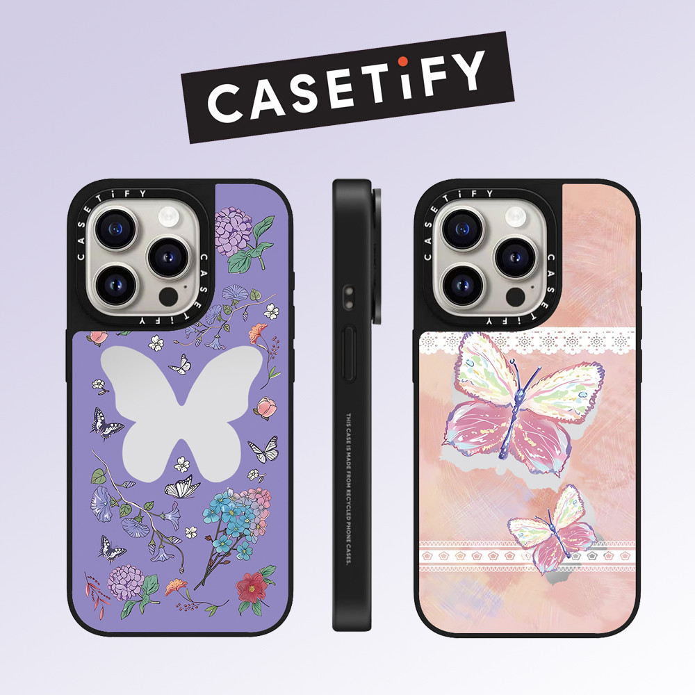 Drop proof CASETIFY เคสโทรศัพท์สําหรับ iPhone 16promax 16pro 15Pro 15promax 14promax 13 13promax พิมพ์ด้านข้างเคสแข็งภาพวาดสีน้ํามันผีเสื้อ 12promax กรณี iPhone11 กรณีคุณภาพสูง