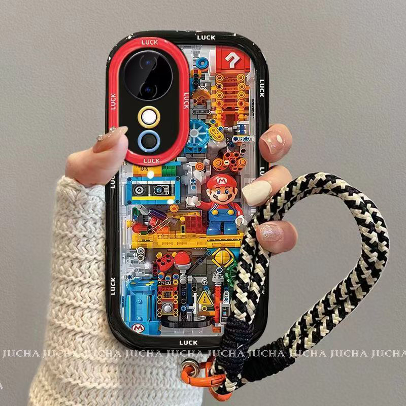 สําหรับ Vivo V40 V30 V29 5G กรณี Vivo V40 30 Pro Building Blocks, Mario เคสโทรศัพท์พร้อม Lanyard Protector เป็นช่องเล็กๆ super hot