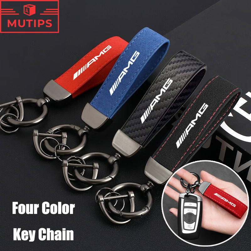 Mercedes Benz AMG พวงกุญแจรถ คาร์บอนไฟเบอร์สีทึบคุณภาพสูง พวงกุญแจโลโก้หนังนิ่ม สําหรับ C Class W207 W211 W205 W212 W204 W220 W206 W124 W213 W218 W222