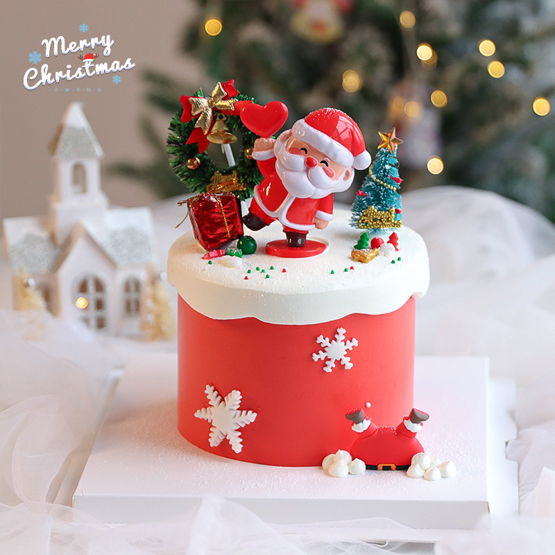 2025 ตกแต่งเค้กคริสต์มาส Love heart Santa Claus ตกแต่งหญ้าวงกลมต้นคริสต์มาส Plugin