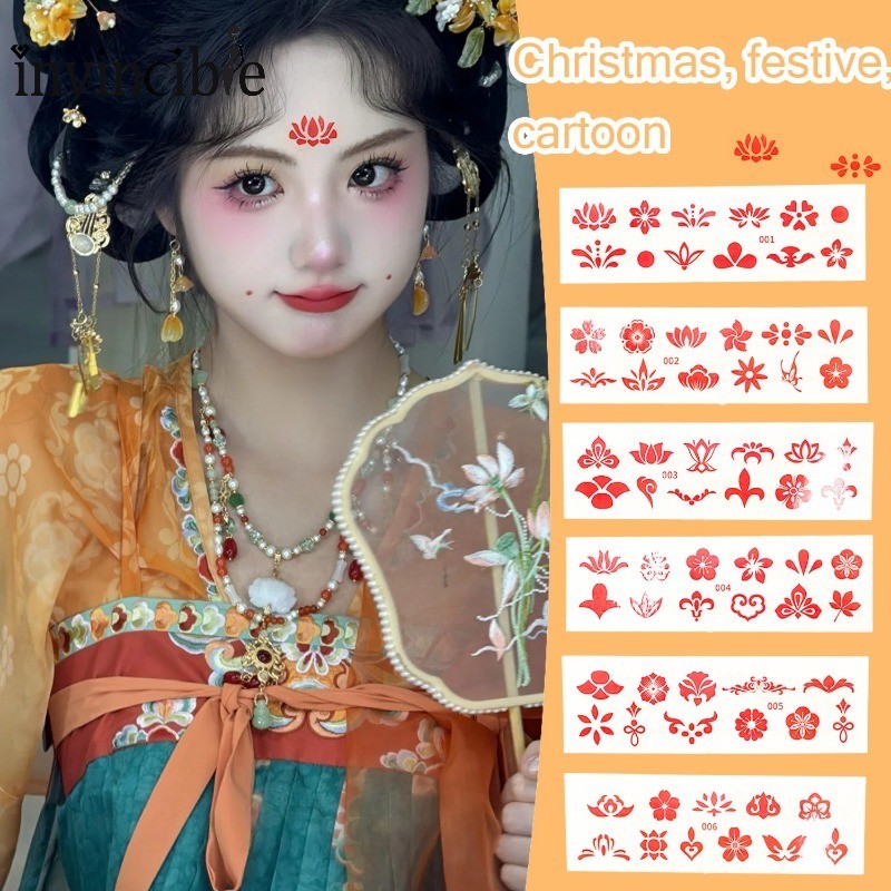 30ชิ้นกันน้ําดอกไม้คิ้วเด็กสาวสติ๊กเกอร์-สไตล์จีนโบราณเครื่องแต่งกายหน้าผากพิมพ์สติกเกอร์รอยสักทิ้ง