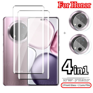 4in1 กระจกนิรภัยสําหรับ Honor X9C X9B X9A X9D 5G หน้าจอโค้งป้องกันฟิล์มเลนส์กล้องป้องกันฟิล์ม Honorx9c Honorx9B Honorx9A X9 4G