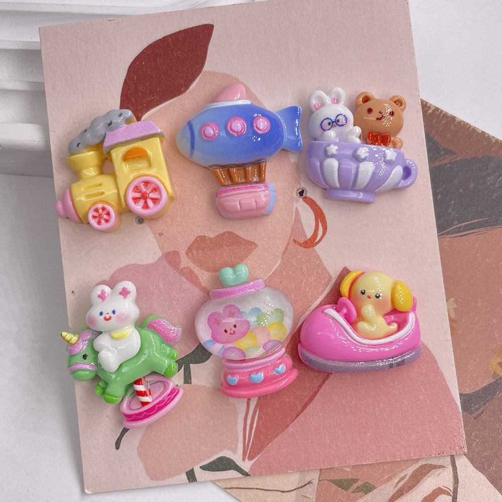 [4 @] สําหรับ Jibbitz Crocs Amusement Park ชุดของเล่นการ์ตูนเรซิ่นเครื่องประดับ diy เคสโทรศัพท์ครีมกาว Handmade กิ๊บติดผมขนาดเล็ก Patch FP