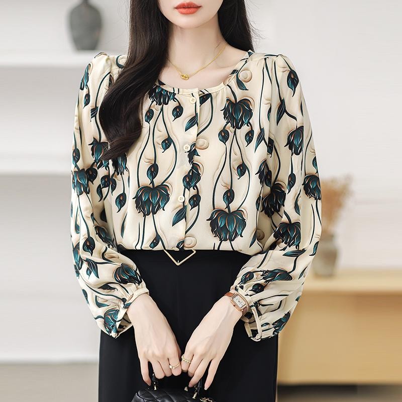 ใหม่เกาหลีผู้หญิงแขนยาวเสื้อชีฟองออกแบบเดิมสบายมีสไตล์ การโกง สูงสุด