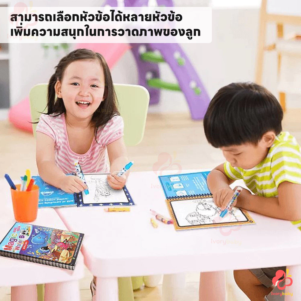 IVORYBABY สมุดระบายสี หนังสือเด็ก ด้วยน้ำเปล่า Water book ระบายซ้ำได้ สมุดของเล่น 10ธีม ส่งเสริมการจดจำสี thumbnail 5
