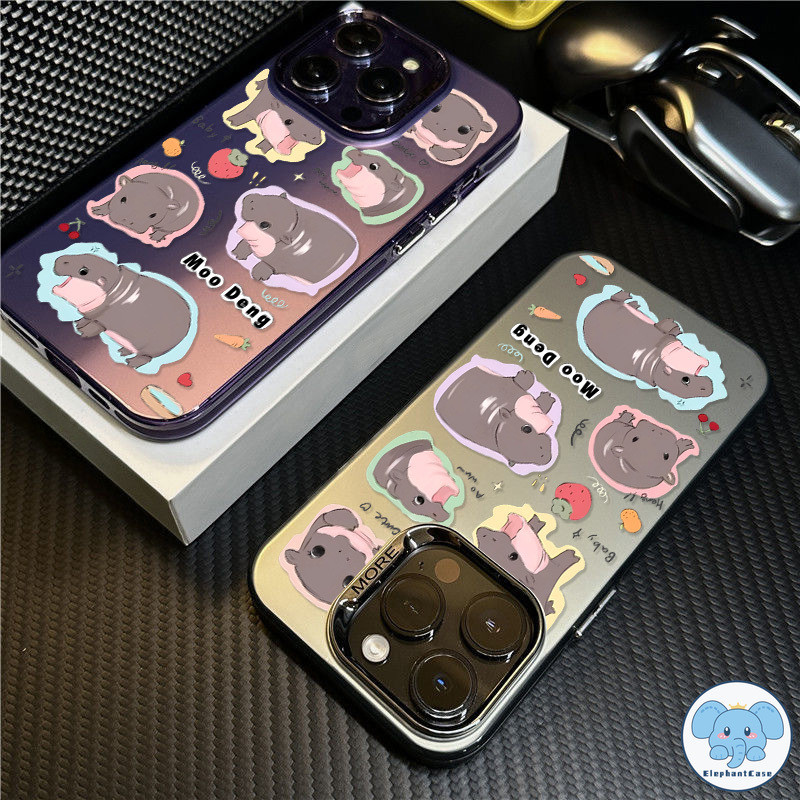 ฮิปโปการ์ตูน Moo Deng กราฟฟิตีเข้ากันได้เคสไอโฟน 11 16 15 12 14 13 Pro Max XR X XS Max 16 7 14 8 Plus SE TPU อ่อนเคส