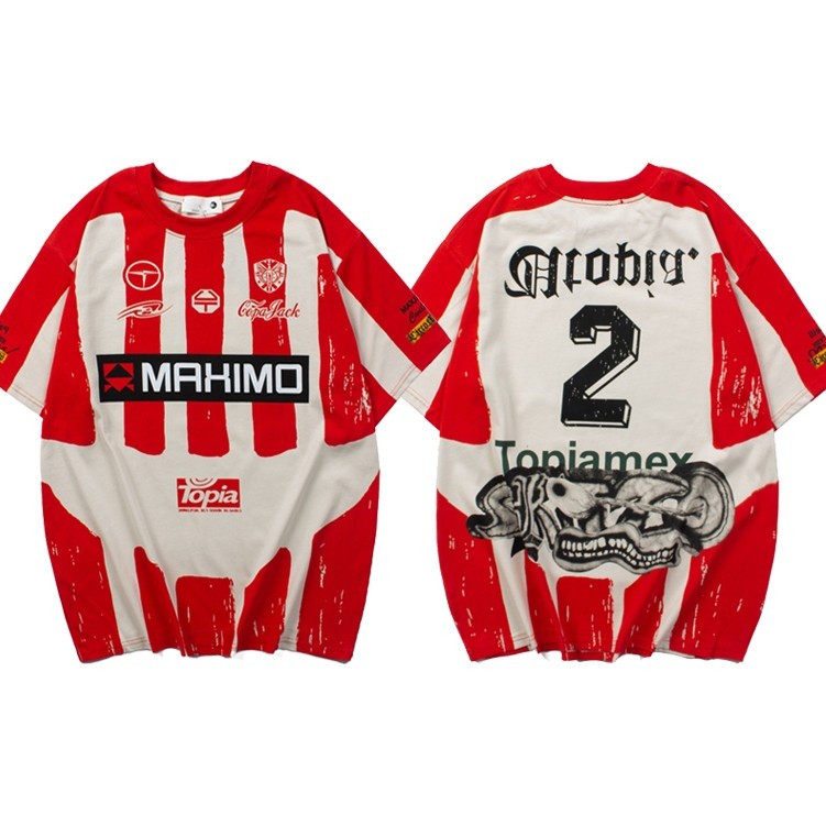 Travis Red Pinxing No.2 เสื้อฟุตบอลเสื้อกีฬาหลวมเสื้อยืดแขนสั้นฤดูร้อน