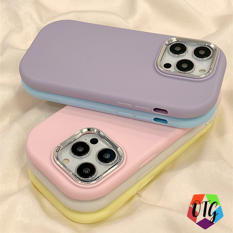 สีทึบเคส for samsung a55 5g A54 5G A05S A06 A15 5G A05 A12 A16 A34 A35 A14 A25 A24 สีชมพู ซิลิโคนอ่อนนุ่ม เคสกรอบโลหะ