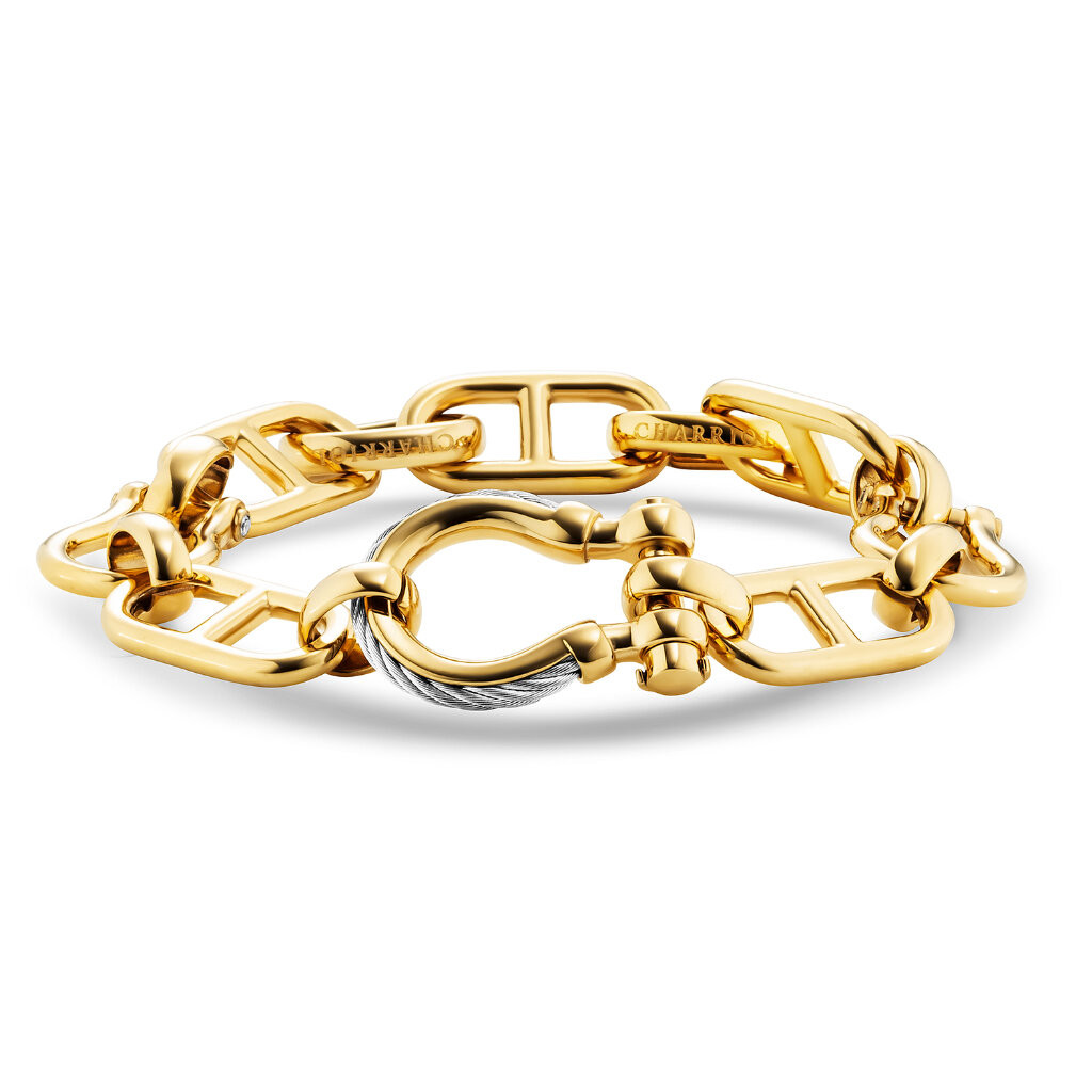 CHARRIOL สร้อยข้อมือ 06-104-1272-0 Bracelet - 5 CZ Stones - Steel Yellow PVD