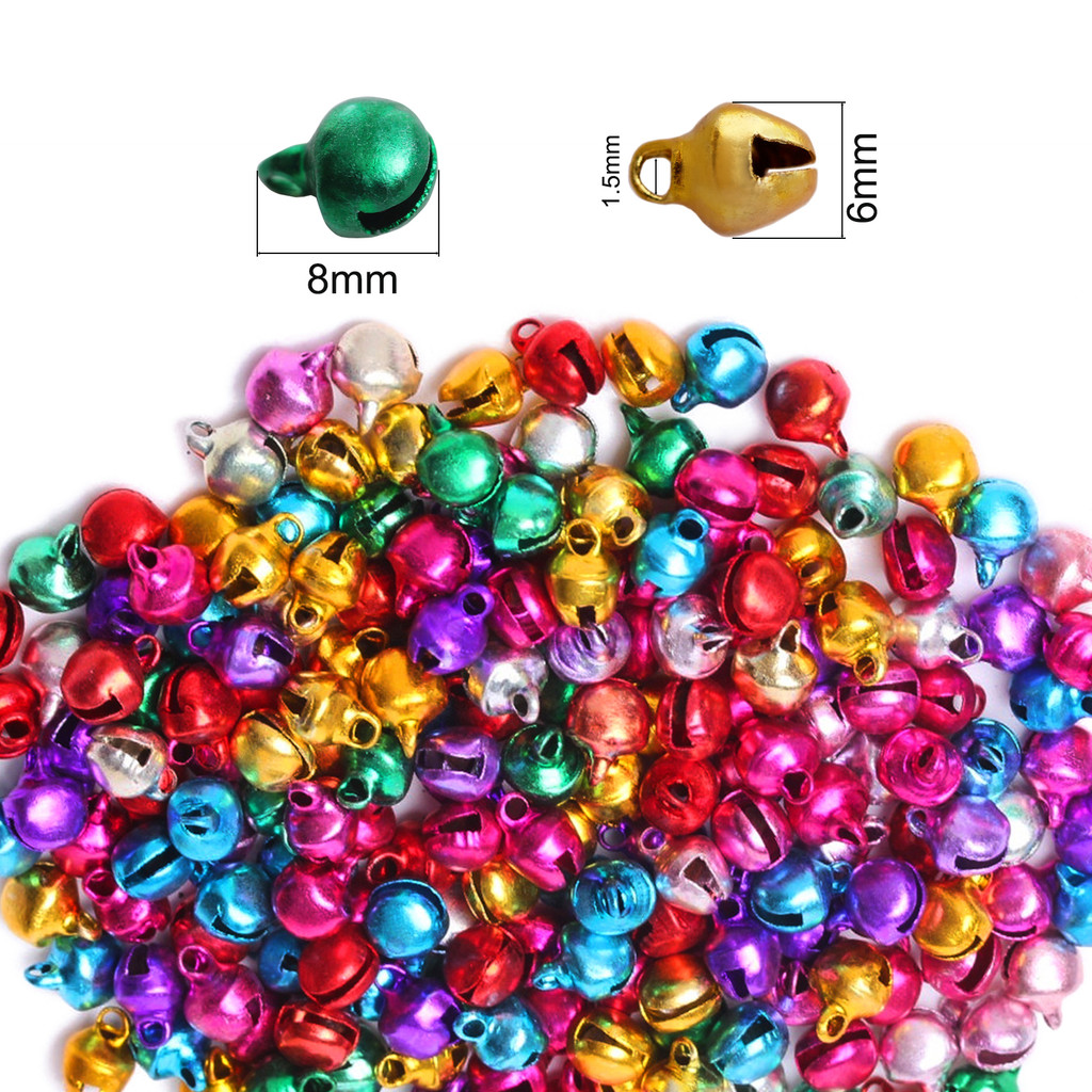 100/200 ชิ้น 6*8 มิลลิเมตรผสมสีอลูมิเนียมคริสต์มาส Jingle Bells ลูกปัดหลวมขนาดเล็ก Bell สร้อยคอเครื่องประดับทํา